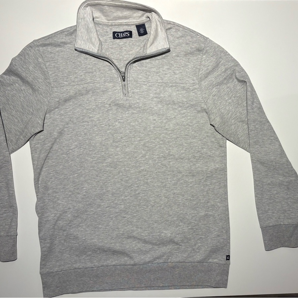 Chaps Light Gray Zip-Up Sweater